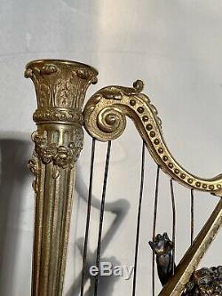 Sculpture Bronze Doré Ange A La Harpe Epoque Napoléon 3