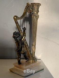 Sculpture Bronze Doré Ange A La Harpe Epoque Napoléon 3