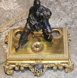 Sculpture bronze doré époque Napoléon III encrier lampe Pierrot