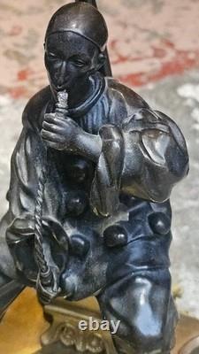 Sculpture bronze doré époque Napoléon III encrier lampe Pierrot