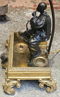 Sculpture bronze doré époque Napoléon III encrier lampe Pierrot