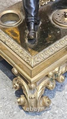 Sculpture bronze doré époque Napoléon III encrier lampe Pierrot