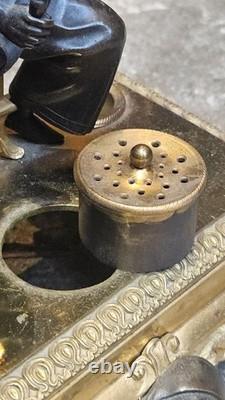 Sculpture bronze doré époque Napoléon III encrier lampe Pierrot