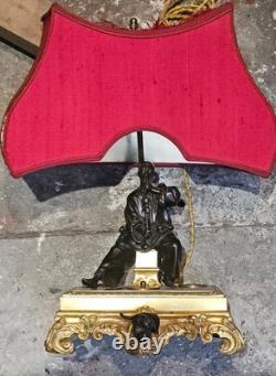 Sculpture bronze doré époque Napoléon III encrier lampe Pierrot