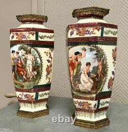 Sèvres 1861 paire de vases en porcelaine et bronze doré marqués sous le talon