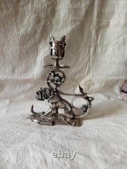 Splendide bougeoir XIXe en bronze argenté