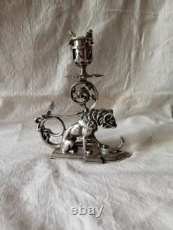 Splendide bougeoir XIXe en bronze argenté