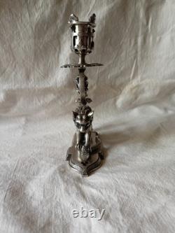Splendide bougeoir XIXe en bronze argenté