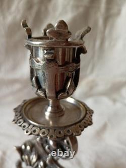 Splendide bougeoir XIXe en bronze argenté