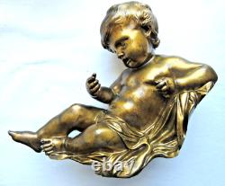 Statue de pendule en bronze, sculpture Napoléon III Angelot chérubin allongé