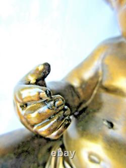 Statue de pendule en bronze, sculpture Napoléon III Angelot chérubin allongé