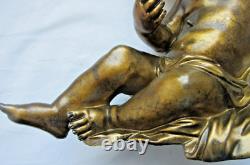 Statue de pendule en bronze, sculpture Napoléon III Angelot chérubin allongé