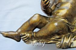 Statue de pendule en bronze, sculpture Napoléon III Angelot chérubin allongé