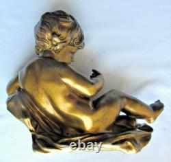 Statue de pendule en bronze, sculpture Napoléon III Angelot chérubin allongé