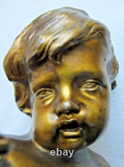 Statue de pendule en bronze, sculpture Napoléon III Angelot chérubin allongé