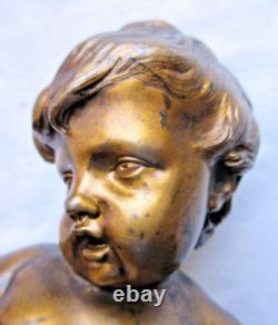 Statue de pendule en bronze, sculpture Napoléon III Angelot chérubin allongé