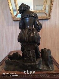 Statuette Bronze Femme Drapée à la Cruche sur un Tertre XIXème