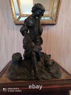 Statuette Bronze Femme Drapée à la Cruche sur un Tertre XIXème