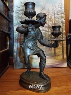 Statuette Chandelier Chasseur en Bronze Epoque Victorienne XIXème