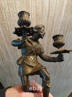 Statuette Chandelier Chasseur en Bronze Epoque Victorienne XIXème