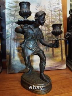 Statuette Chandelier Chasseur en Bronze Epoque Victorienne XIXème