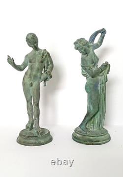 Statuettes En Bronze XIXe Antique Grand Tour Narcisse Et Sa Muse