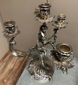 Sublime paire de chandelier époque Art Nouveau en bronze argenté d'apres Guimard
