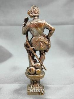 Superbe Cachet Sceau En Forme De Conquistador Ou Mousquetaire En Bronze Argenté