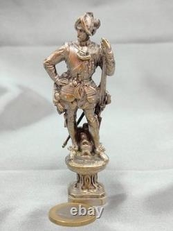 Superbe Cachet Sceau En Forme De Conquistador Ou Mousquetaire En Bronze Argenté