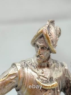 Superbe Cachet Sceau En Forme De Conquistador Ou Mousquetaire En Bronze Argenté