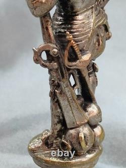 Superbe Cachet Sceau En Forme De Conquistador Ou Mousquetaire En Bronze Argenté