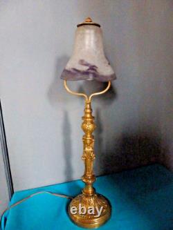 Superbe Lampe Ancienne Bronze Style Empire Tulipe Pate D Verre Napoleon Iii-1900