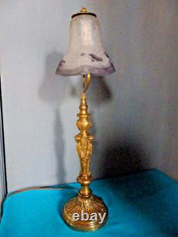 Superbe Lampe Ancienne Bronze Style Empire Tulipe Pate D Verre Napoleon Iii-1900