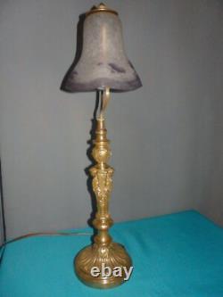 Superbe Lampe Ancienne Bronze Style Empire Tulipe Pate D Verre Napoleon Iii-1900