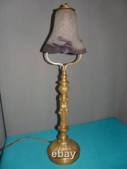 Superbe Lampe Ancienne Bronze Style Empire Tulipe Pate D Verre Napoleon Iii-1900