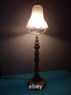 Superbe Lampe Ancienne Bronze Style Empire Tulipe Pate D Verre Napoleon Iii-1900