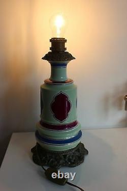 Superbe Lampe à Pétrole Electrifiée Porcelaine et Monture Bronze Napoléon III