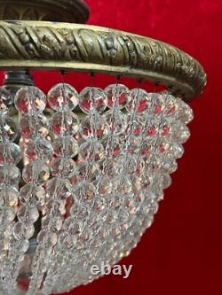 Superbe Lustre Corbeille Napoleon III Pampilles boules / LUSTRE ANCIEN