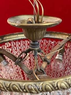 Superbe Lustre Corbeille Napoleon III Pampilles boules / LUSTRE ANCIEN