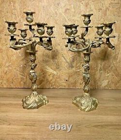 Superbe Paire Candelabres Bronze Rocaille, Style Louis Xv, Epoque Napoleon III