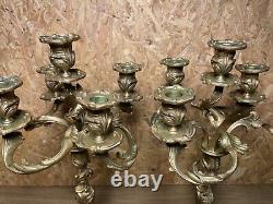 Superbe Paire Candelabres Bronze Rocaille, Style Louis Xv, Epoque Napoleon III