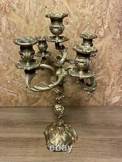 Superbe Paire Candelabres Bronze Rocaille, Style Louis Xv, Epoque Napoleon III