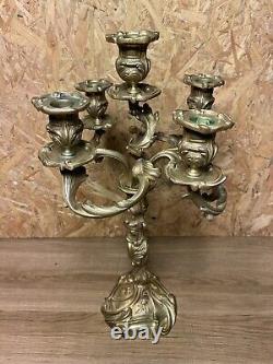 Superbe Paire Candelabres Bronze Rocaille, Style Louis Xv, Epoque Napoleon III