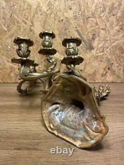 Superbe Paire Candelabres Bronze Rocaille, Style Louis Xv, Epoque Napoleon III