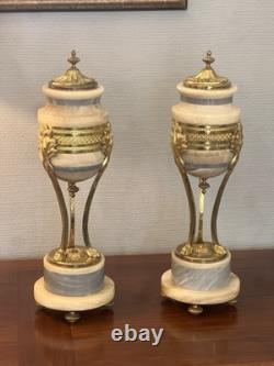 Superbe Paire De Cassolette Marbre Et Bronze Napoleon III