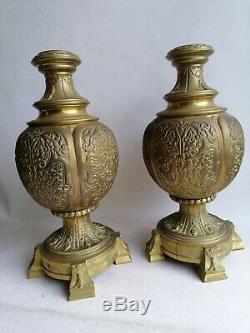 Superbe Paire De Vase Pied De Lampe Bronze Doré D Epoque Napoléon III