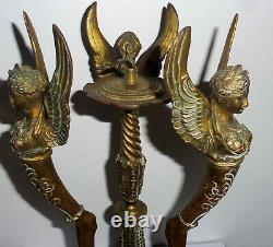 Superbe Pied De Lampe Napoléon III Bronze Marbre Cariatides Femmes Antique