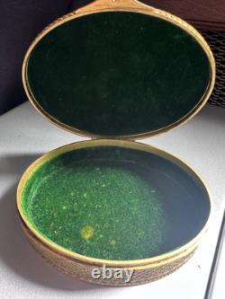 Superbe ancienne boîte à bijoux Napoléon III bronze laiton et miniature peinte
