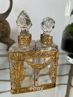 Superbe cave à parfum-4 flacons Napoléon III XIXeme bronze, CRISTAL BACCARAT