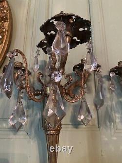 Superbe paire candelabres girandoles bronze cristal Napoleon III
